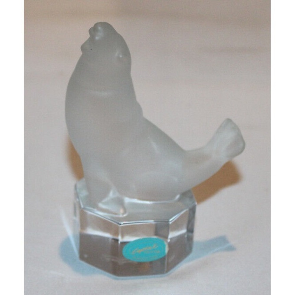 vintage Goebel Crystal seal / sea lion‎ paperweight frosted glass Germany signed